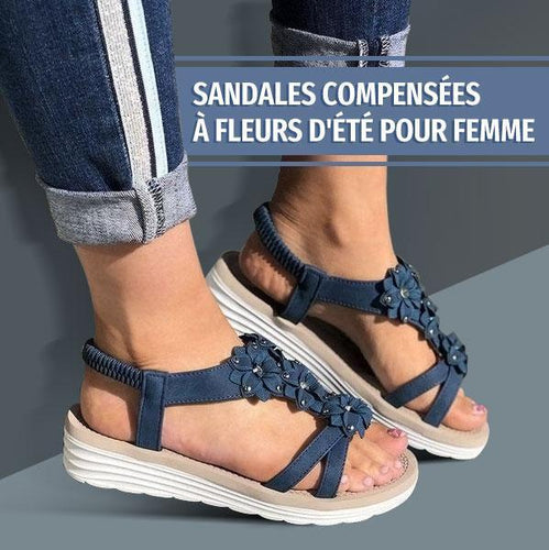 Sandales Compensées à Fleurs pour L'été